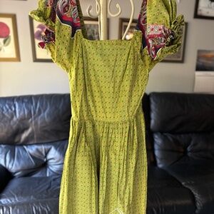 Paisley Dress green w/ red & black accents  vintage pattern